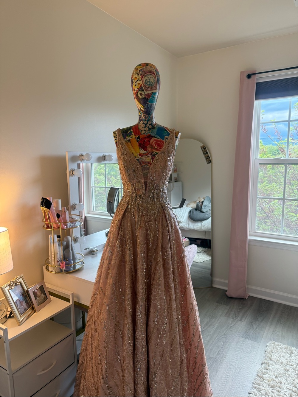Elegant Blush Pink Sequin Ball Gown Dress